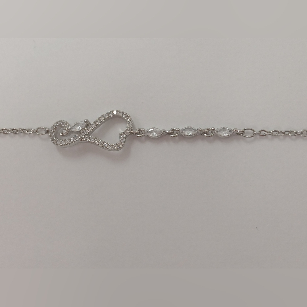New 18k White Goldplated Heart Cz Gems Anklet /Bracelet Pretty Bird 8.75"-10.5"